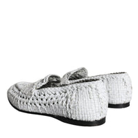 Dolce & Gabbana White Woven Leather Slip On Loafers Men Shoes