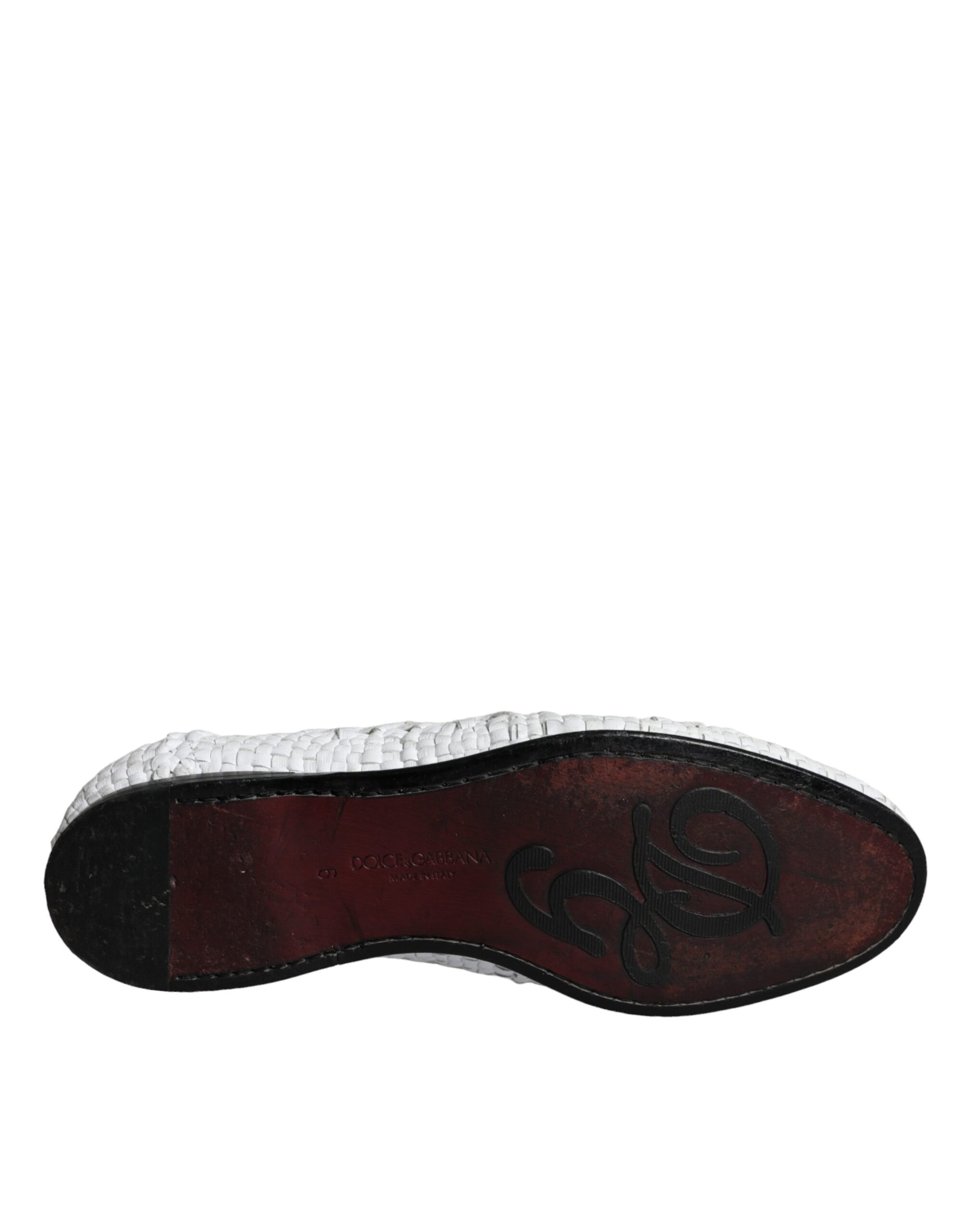 Dolce &amp; Gabbana White Woven Leather Slip On Loafers Men Shoes