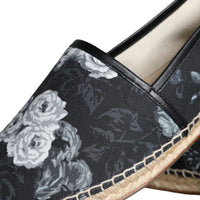 Dolce & Gabbana Black Floral Cotton Leather Espadrilles Shoes