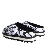 Dolce & Gabbana Black White Quilted Logo Sandals Slides Shoes