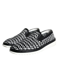 Dolce & Gabbana Black White Weaved Slip On Men Loafers Shoes