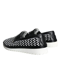 Dolce & Gabbana Black White Weaved Slip On Men Loafers Shoes