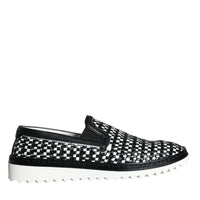 Dolce & Gabbana Black White Weaved Slip On Men Loafers Shoes