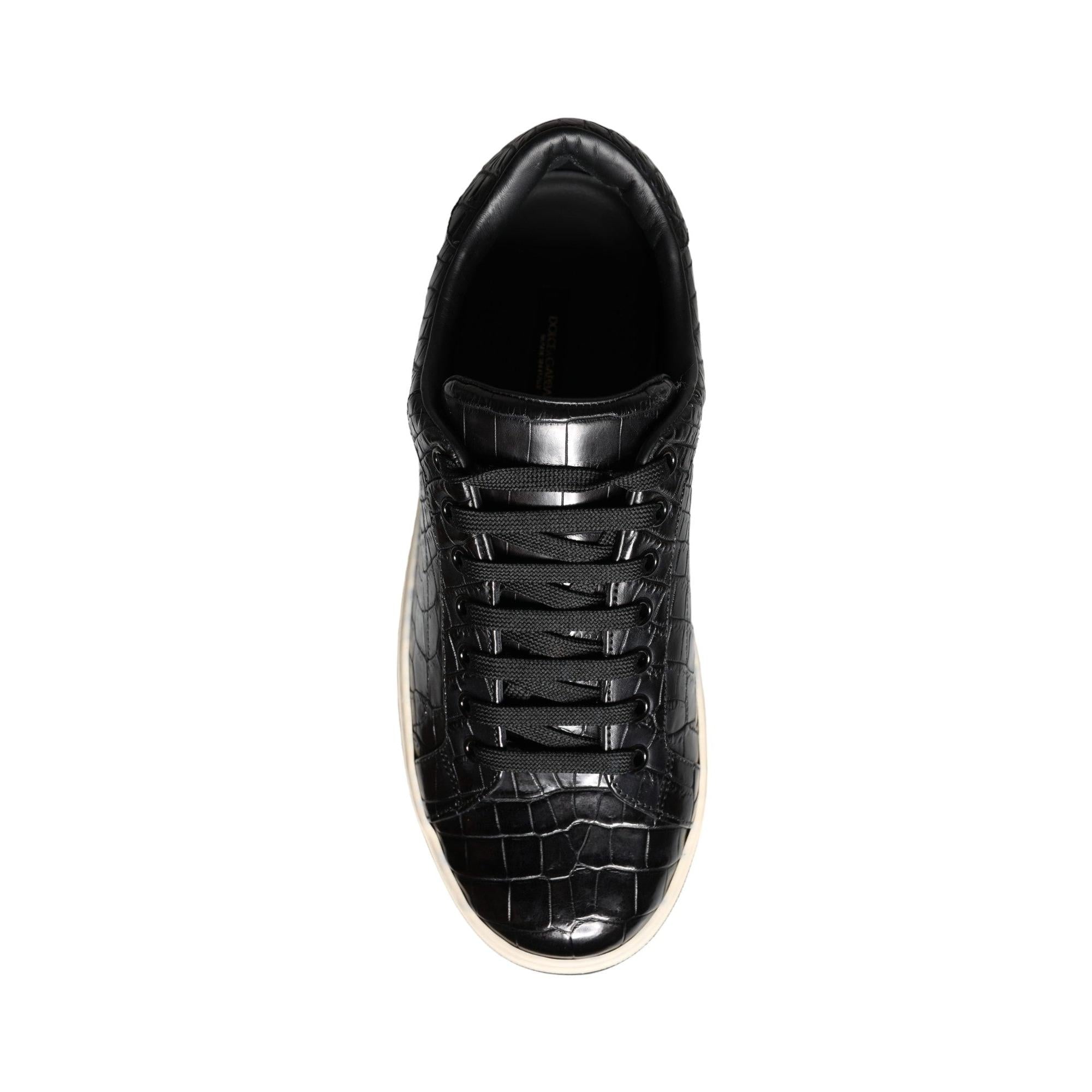 Dolce &amp; Gabbana Black Leather Men Low Top Sneakers Shoes