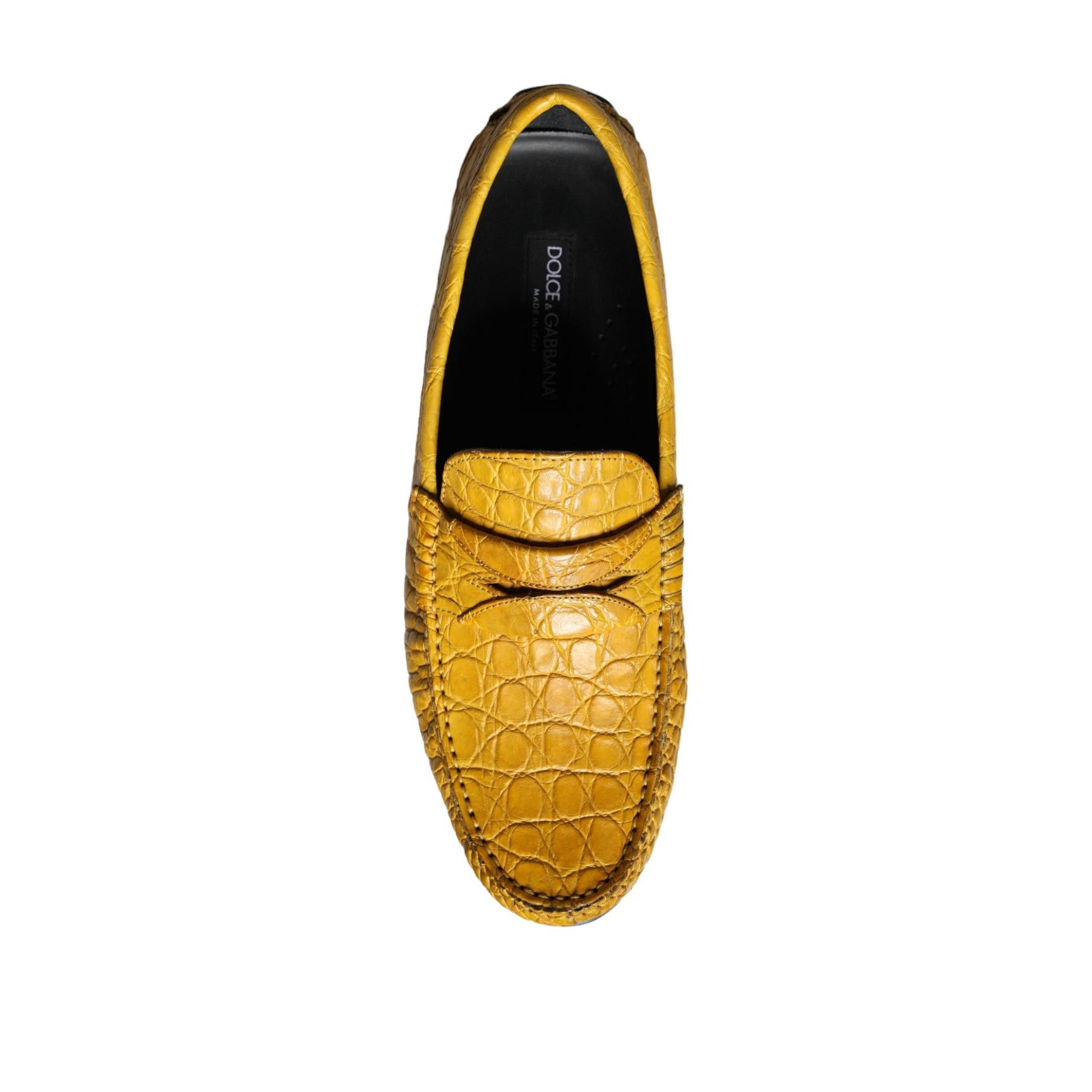 Dolce &amp; Gabbana Yellow Leather Slip Mocassin Loafers Shoes