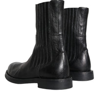 Dolce & Gabbana Black Horse Leather Mid Calf Boots Men Shoes