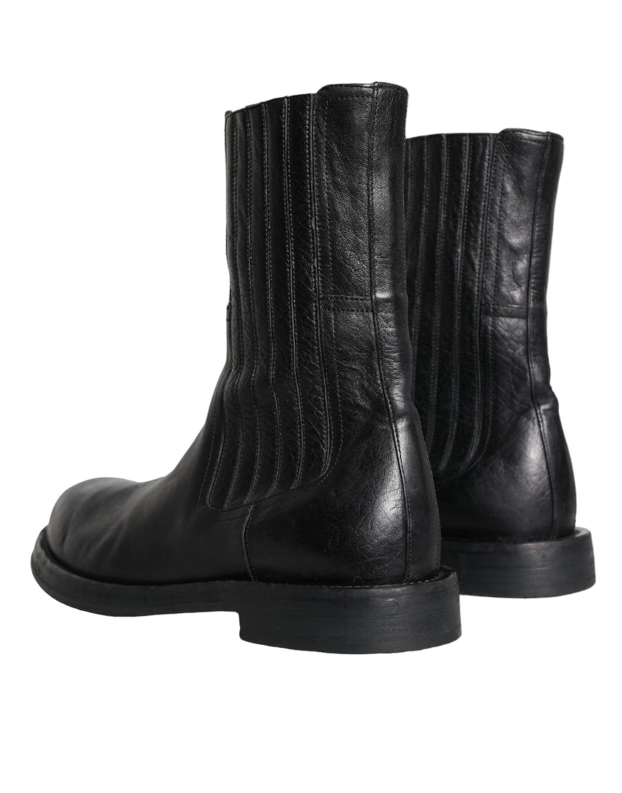 Dolce & Gabbana Black Horse Leather Mid Calf Boots Men Shoes