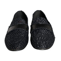 Dolce & Gabbana Black Woven Raffia Slip On Loafers Men Shoes