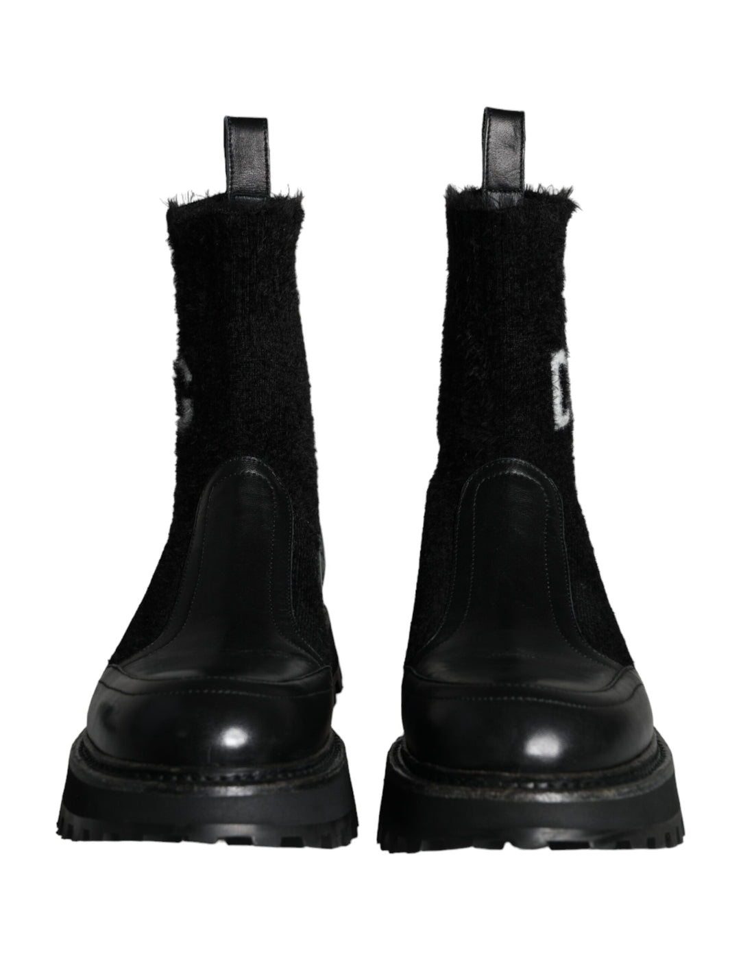 Dolce & Gabbana Black DG Logo Horse Sock Ankle Boots Shoes