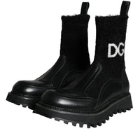 Dolce & Gabbana Black DG Logo Horse Sock Ankle Boots Shoes