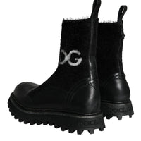 Dolce & Gabbana Black DG Logo Horse Sock Ankle Boots Shoes