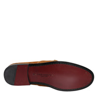 Dolce & Gabbana Brown Velvet Leather Logo Mocassin Slip On Shoes