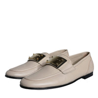 Dolce & Gabbana Beige Leather Logo Plaque Slip On Men Loafers Shoes