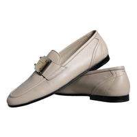 Dolce & Gabbana Beige Leather Logo Plaque Slip On Men Loafers Shoes