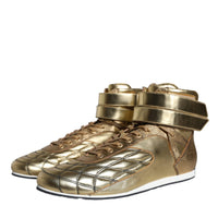 Dolce & Gabbana Gold Leather Sartoria High Top Sneakers Shoes