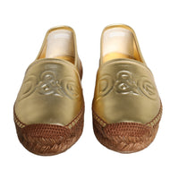 Dolce & Gabbana Gold Leather Loafers Flats Espadrille Shoes