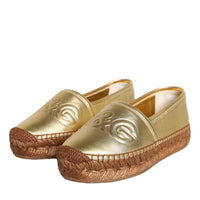 Dolce & Gabbana Gold Leather Loafers Flats Espadrille Shoes