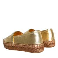 Dolce & Gabbana Gold Leather Loafers Flats Espadrille Shoes