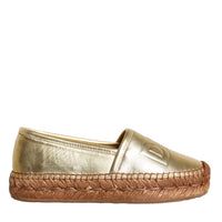 Dolce & Gabbana Gold Leather Loafers Flats Espadrille Shoes