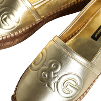 Dolce & Gabbana Gold Leather Loafers Flats Espadrille Shoes