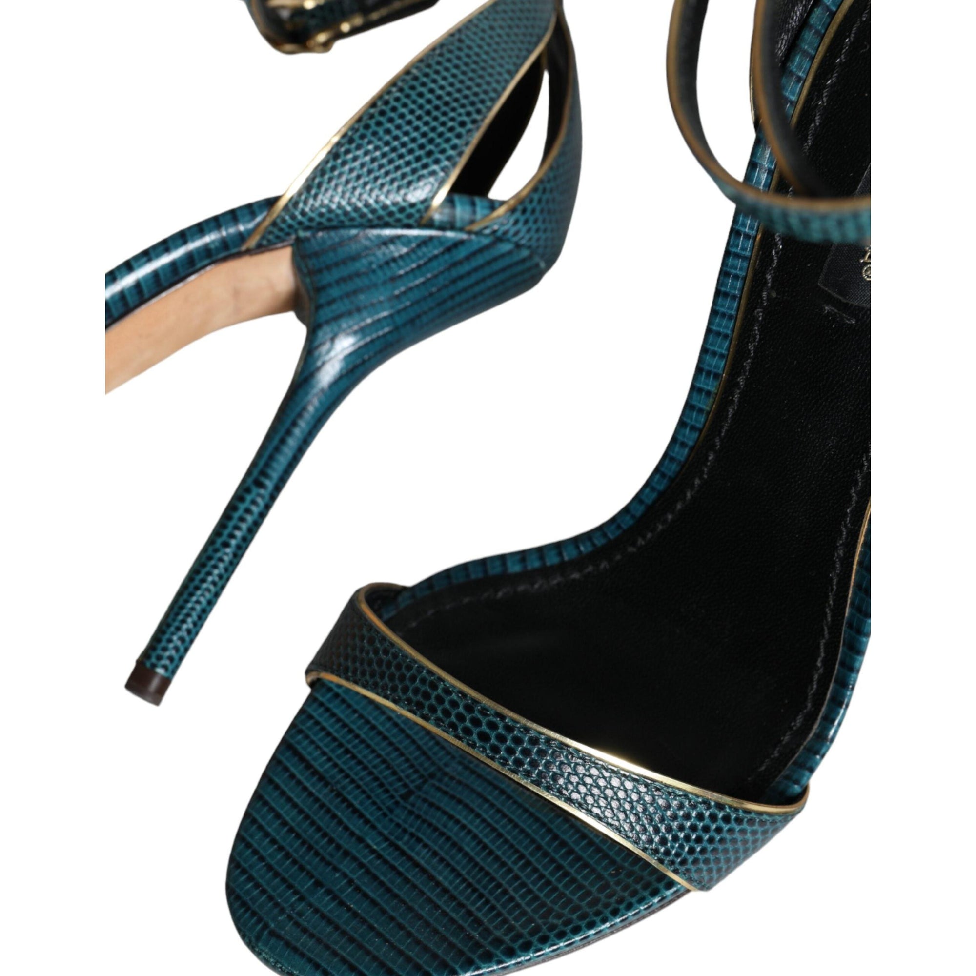 Dolce &amp; Gabbana Dark Green Calf Leather Heels Sandals Shoes