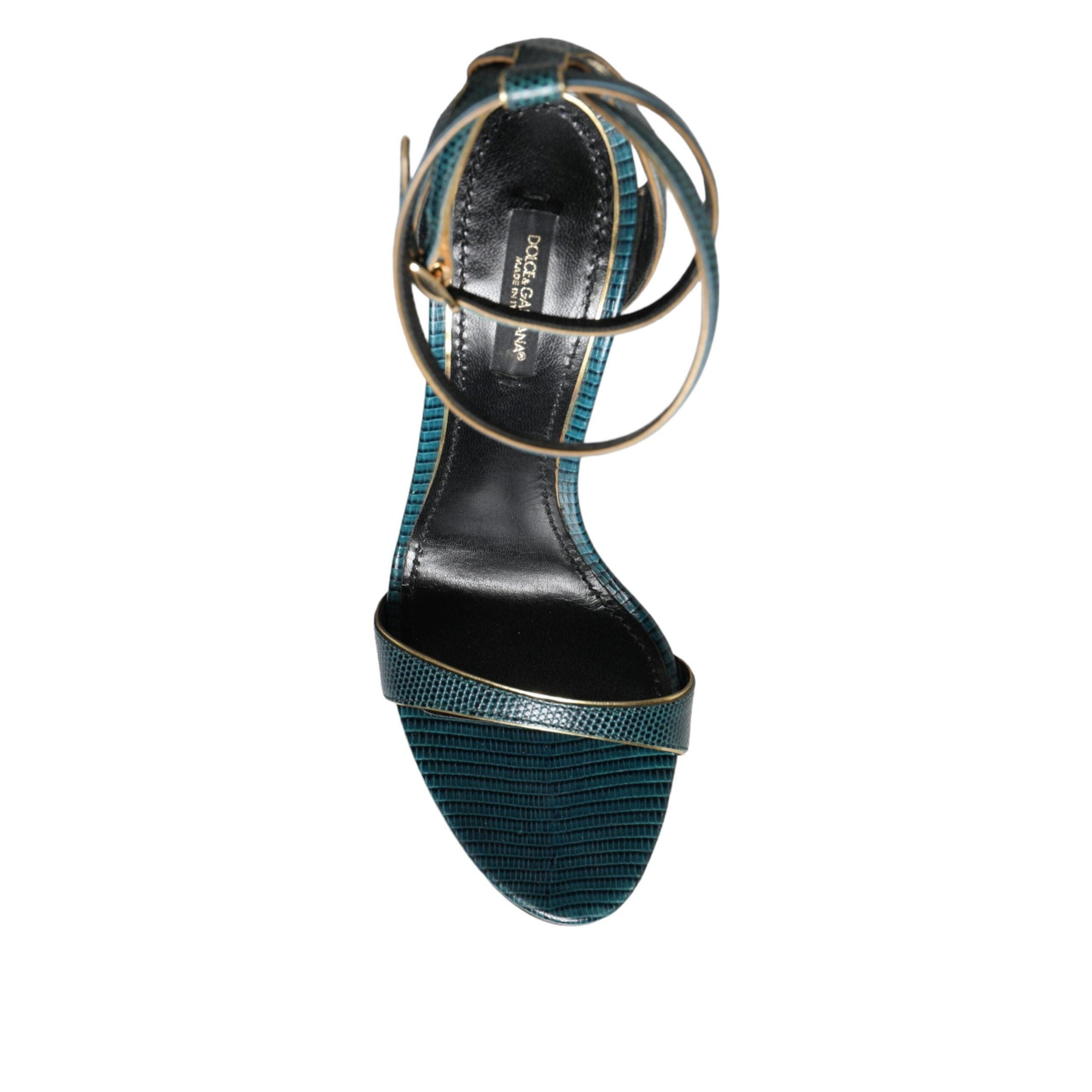 Dolce &amp; Gabbana Dark Green Calf Leather Heels Sandals Shoes