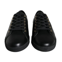 Dolce & Gabbana Black Gold Leather Classic Sneakers Shoes