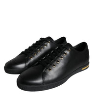 Dolce & Gabbana Black Gold Leather Classic Sneakers Shoes