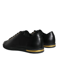 Dolce & Gabbana Black Gold Leather Classic Sneakers Shoes