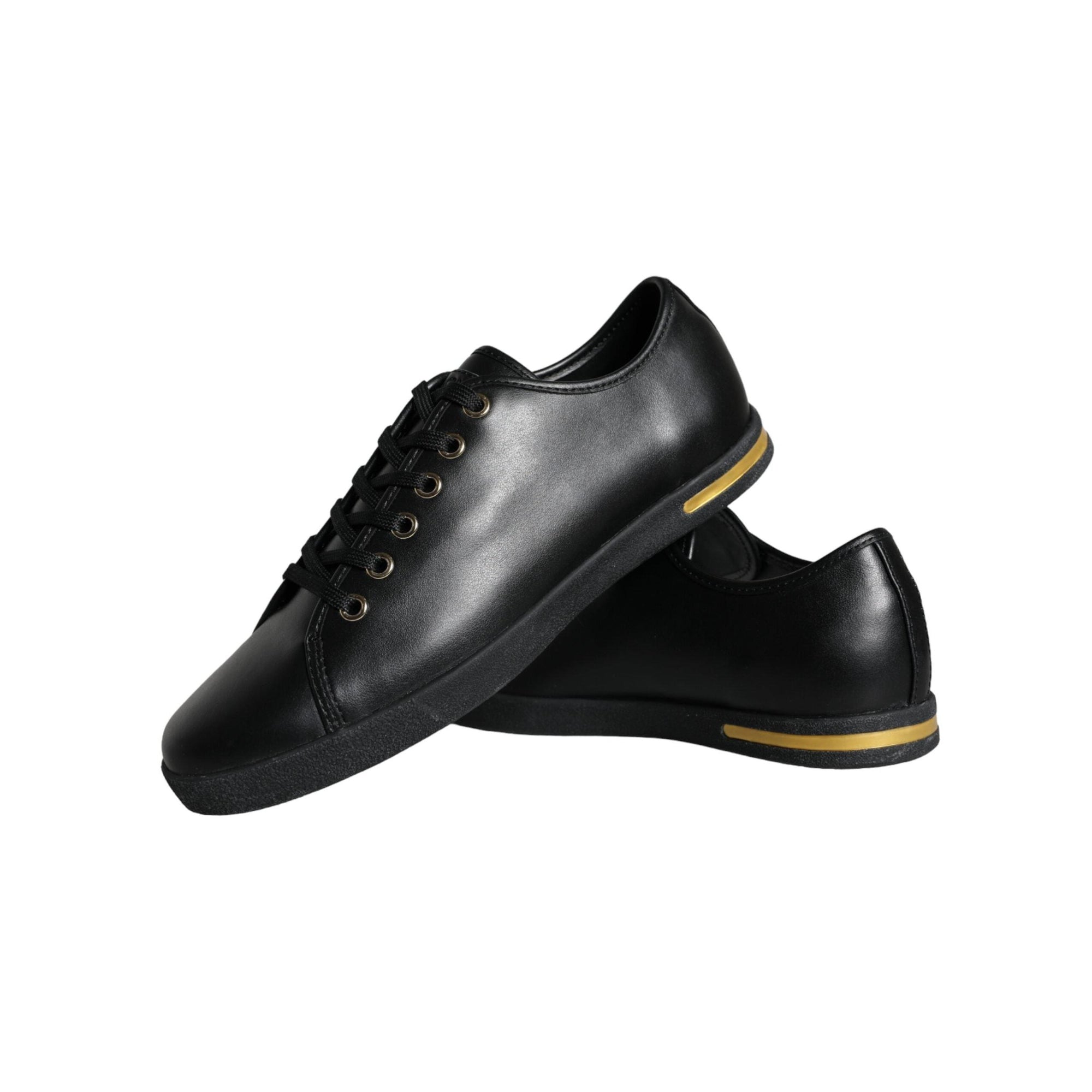 Dolce &amp; Gabbana Black Gold Leather Classic Sneakers Shoes