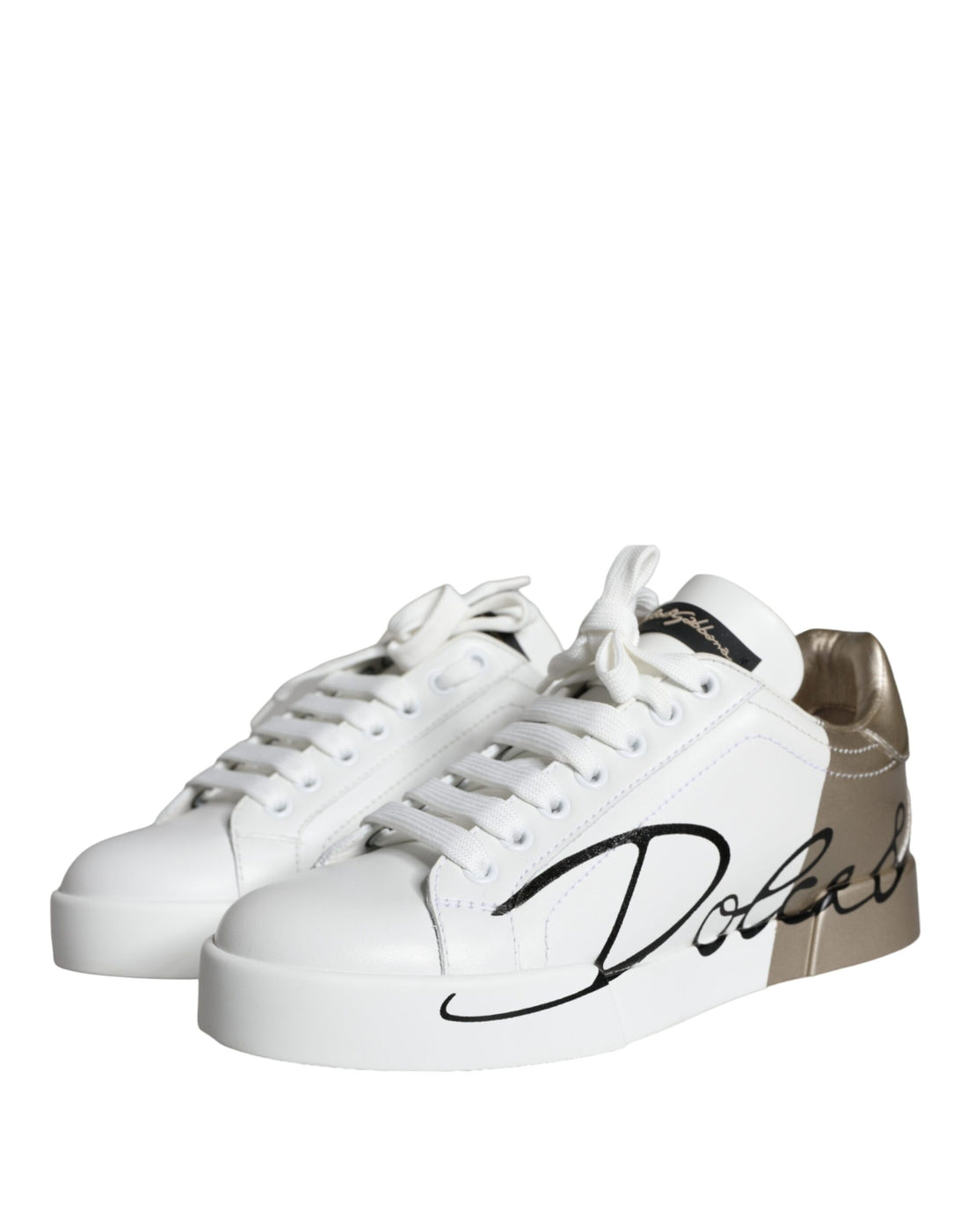 Dolce & Gabbana White Gold Portofino Low Top Leather Sneakers Shoes