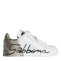 Dolce & Gabbana White Gold Portofino Low Top Leather Sneakers Shoes