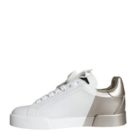 Dolce & Gabbana White Gold Portofino Low Top Leather Sneakers Shoes