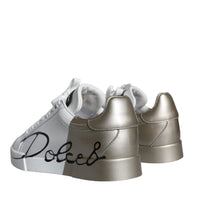 Dolce & Gabbana White Gold Portofino Low Top Leather Sneakers Shoes