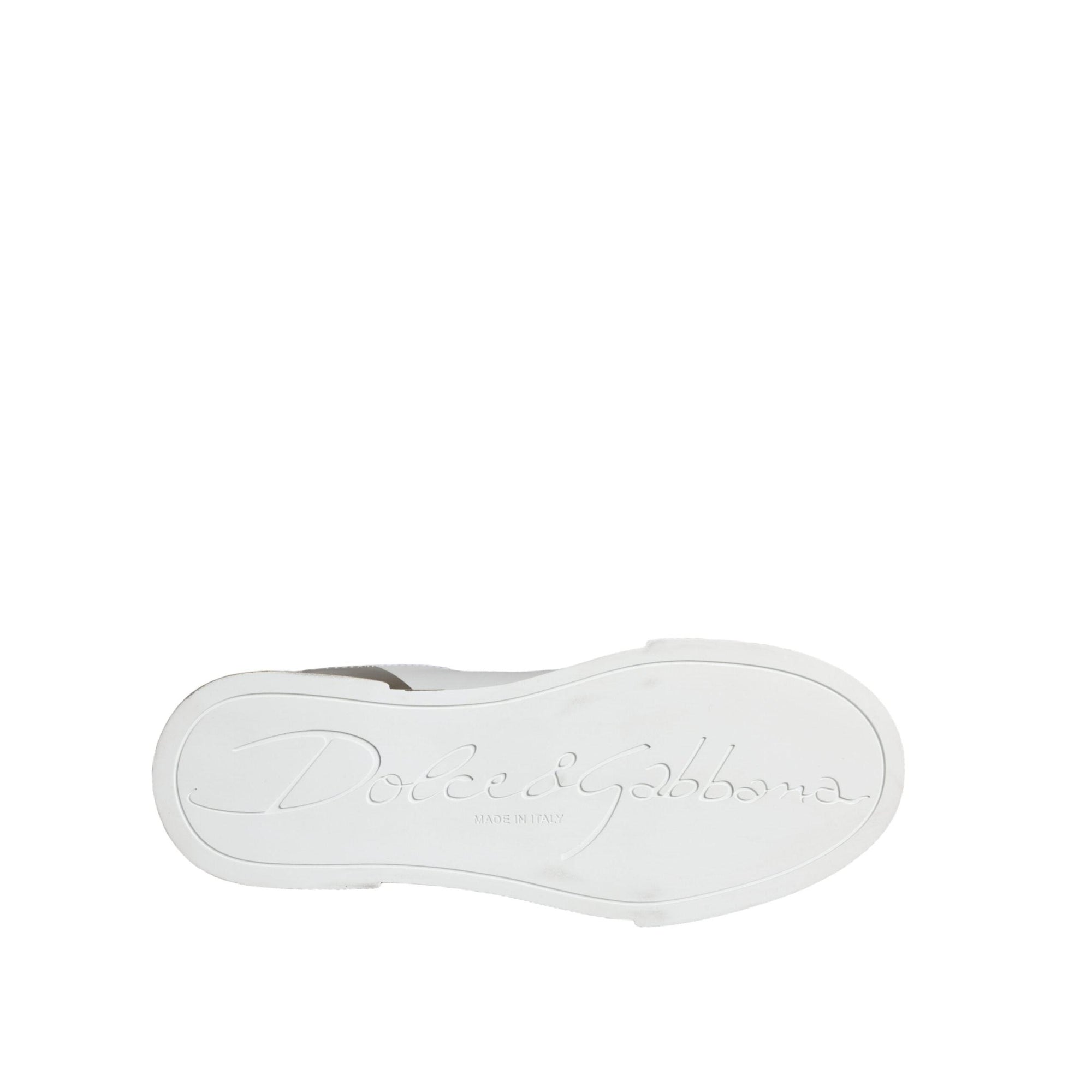 Dolce &amp; Gabbana White Gold Portofino Low Top Leather Sneakers Shoes