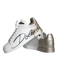 Dolce & Gabbana White Gold Portofino Low Top Leather Sneakers Shoes