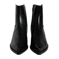 Dolce & Gabbana Black Leather Ankle Boots Booties Shoes