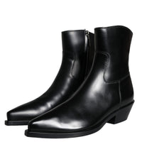 Dolce & Gabbana Black Leather Ankle Boots Booties Shoes