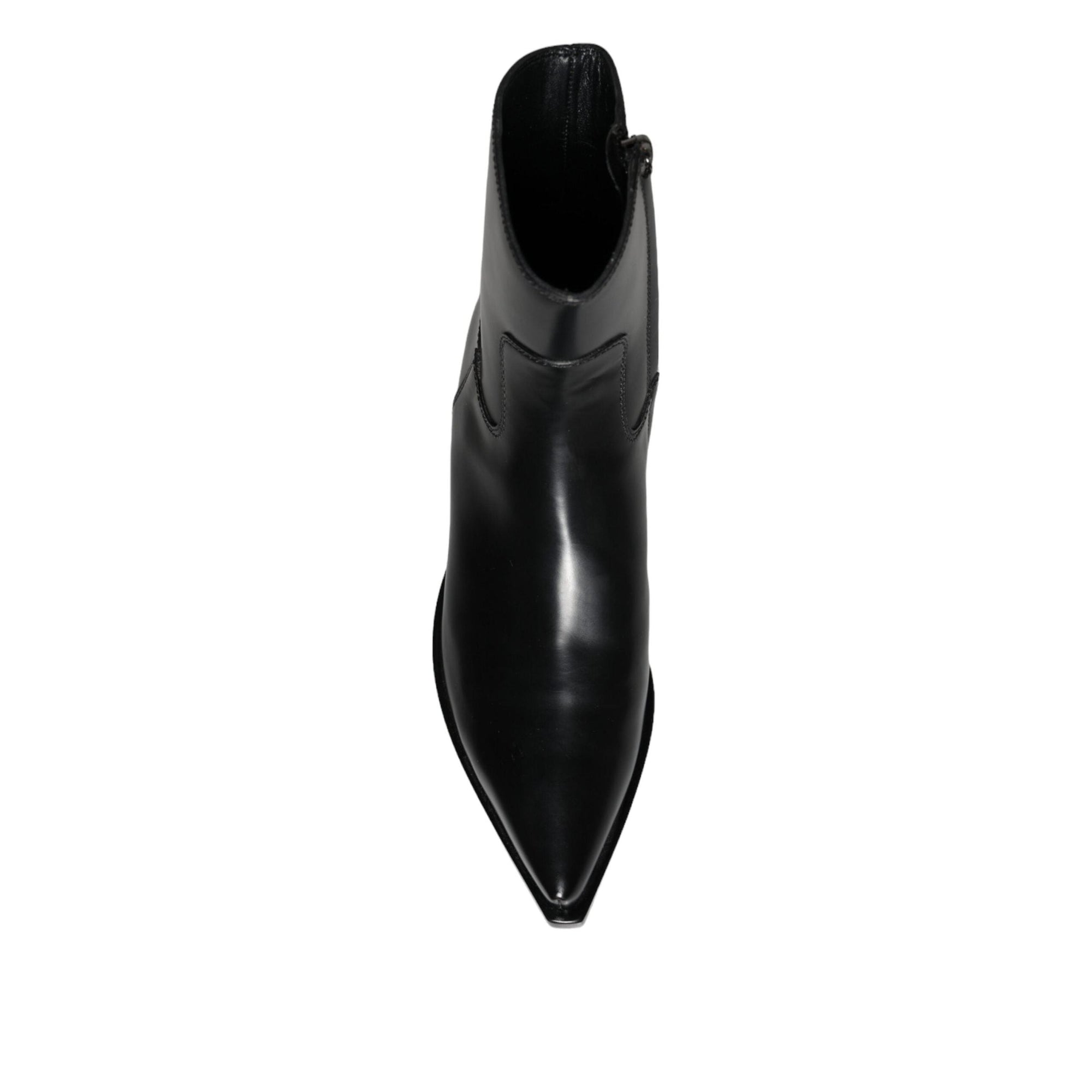 Dolce &amp; Gabbana Black Leather Ankle Boots Booties Shoes