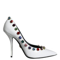 Dolce & Gabbana White Crystal Leather High Heels Pumps Shoes