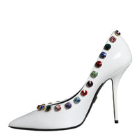 Dolce & Gabbana White Crystal Leather High Heels Pumps Shoes