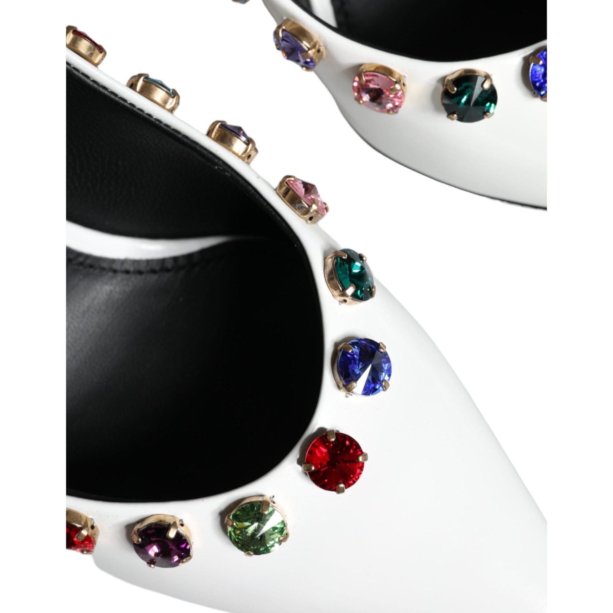 Dolce &amp; Gabbana White Crystal Leather High Heels Pumps Shoes