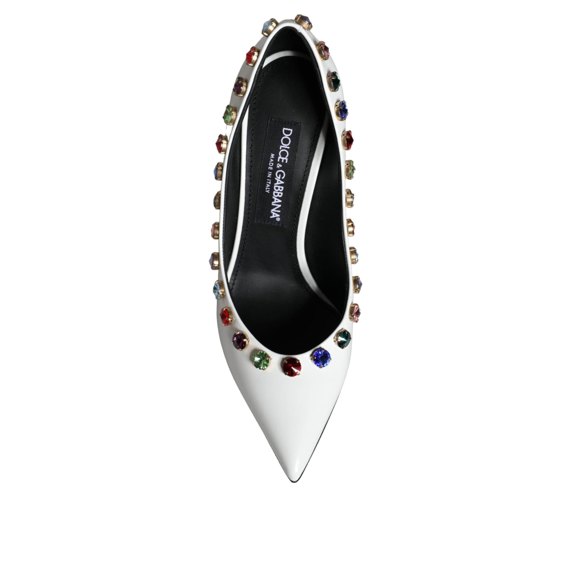 Dolce &amp; Gabbana White Crystal Leather High Heels Pumps Shoes