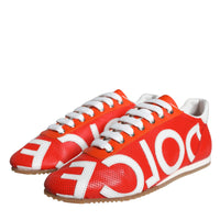 Dolce & Gabbana Red White Leather Logo Casual Sneakers Shoes