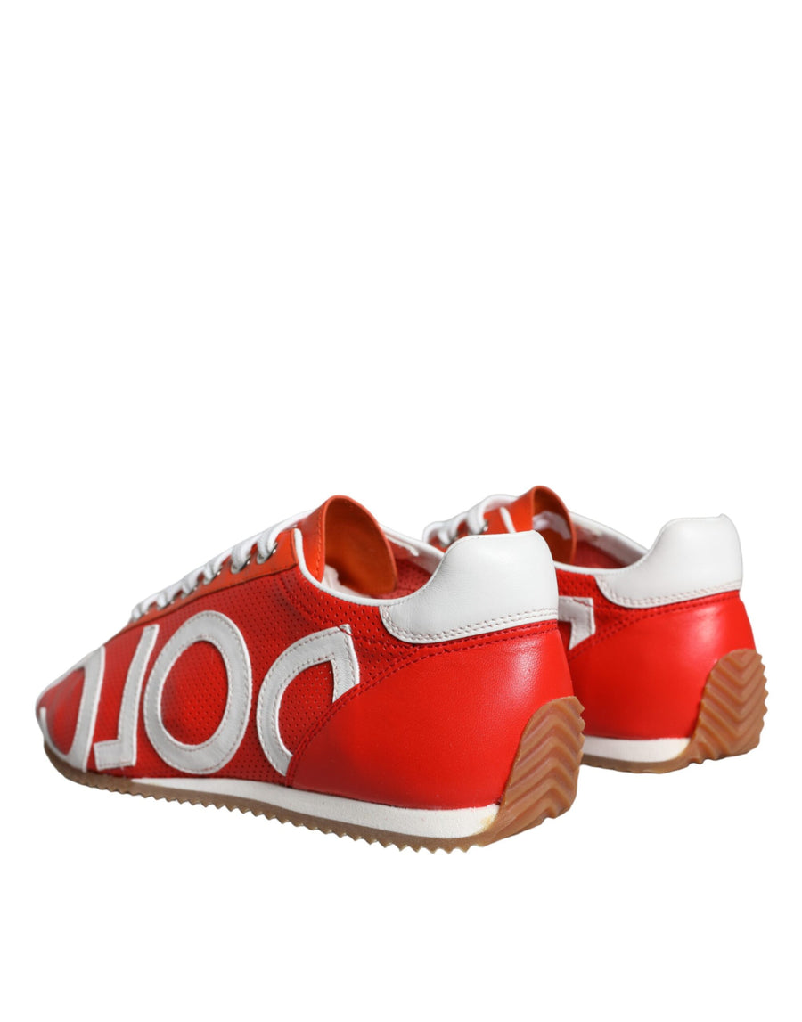 Dolce & Gabbana Red White Leather Logo Casual Sneakers Shoes