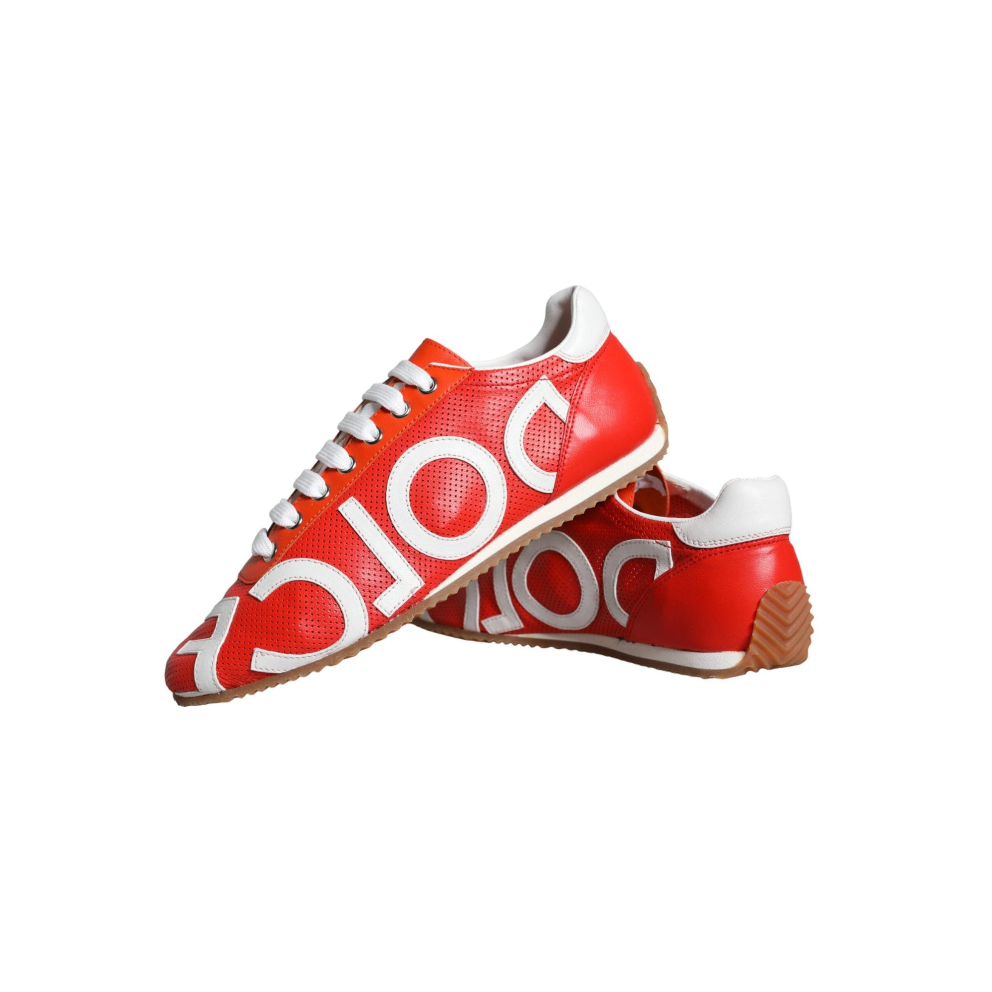 Dolce &amp; Gabbana Red White Leather Logo Casual Sneakers Shoes