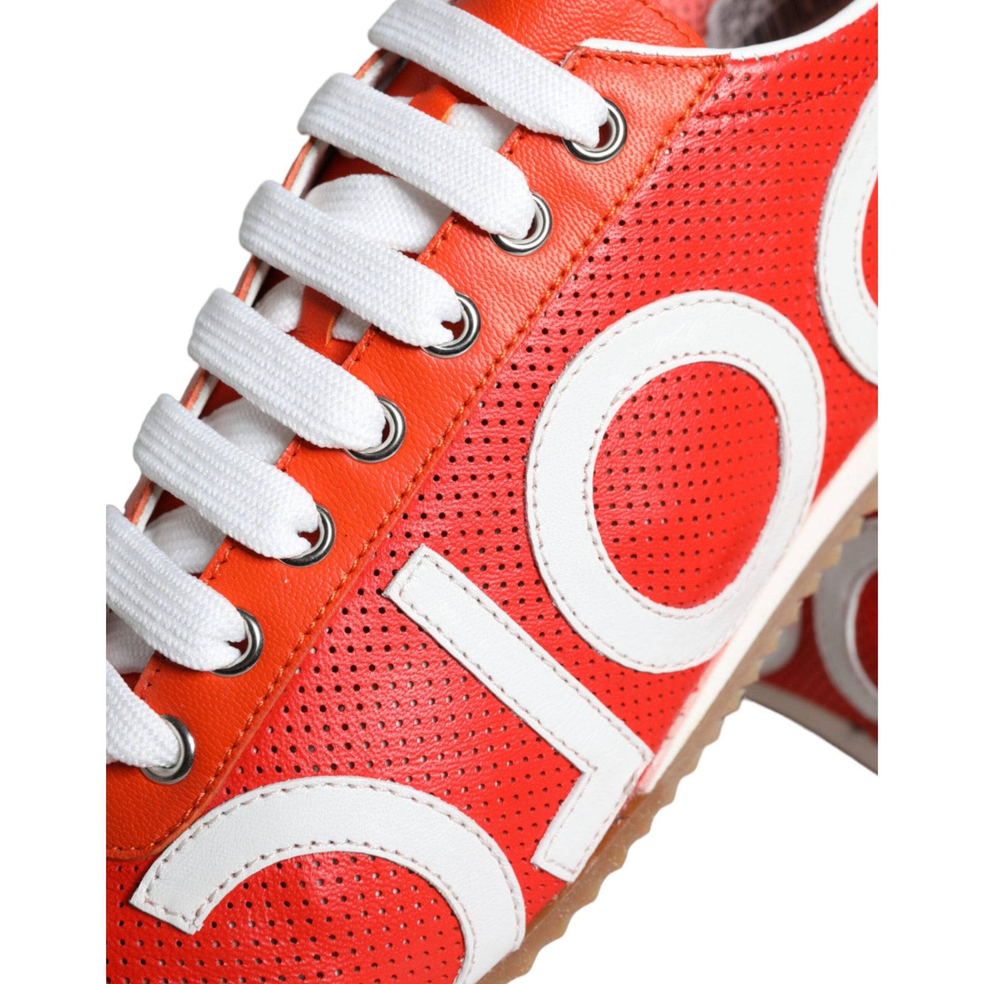 Dolce &amp; Gabbana Red White Leather Logo Casual Sneakers Shoes