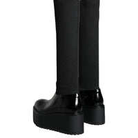 Dolce & Gabbana Black Leather Jersey Knee High Boots Shoes