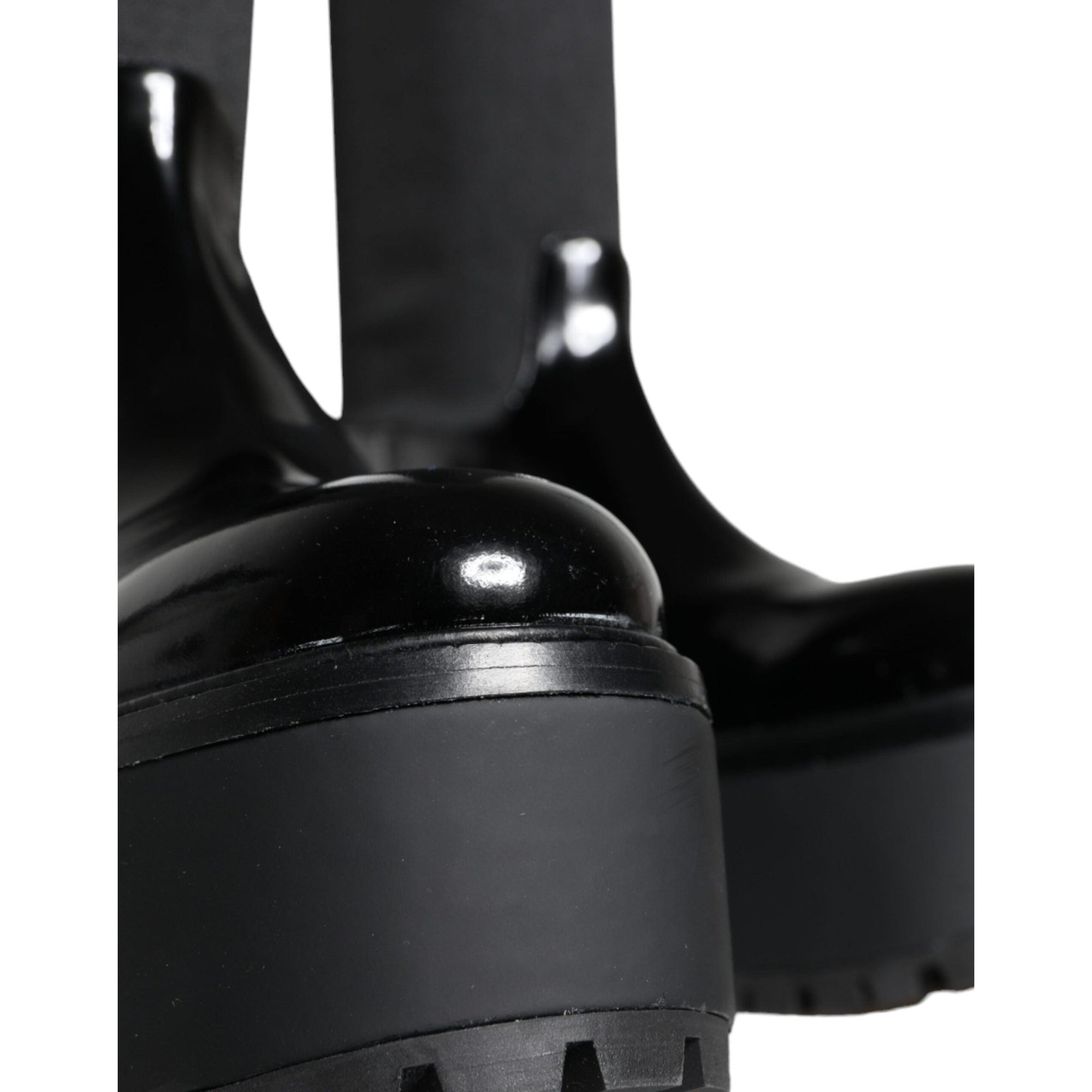 Dolce &amp; Gabbana Black Leather Jersey Knee High Boots Shoes