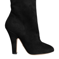 Dolce & Gabbana Black Suede Leather Mid Calf Boots Shoes